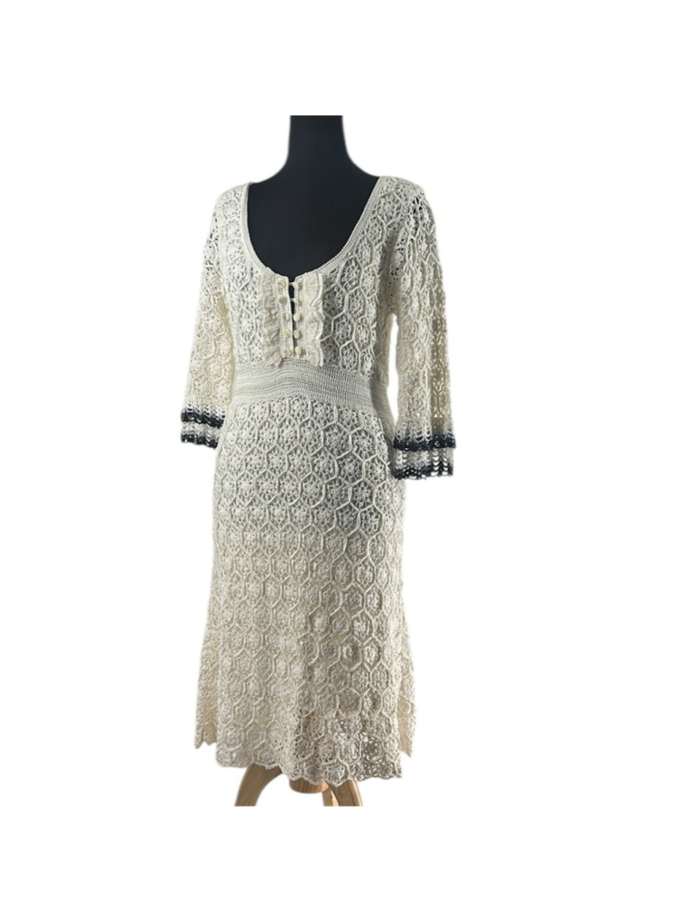 Karen Millen Ivory Crochet Lace midi dress floral boho luxury sz 3 / M